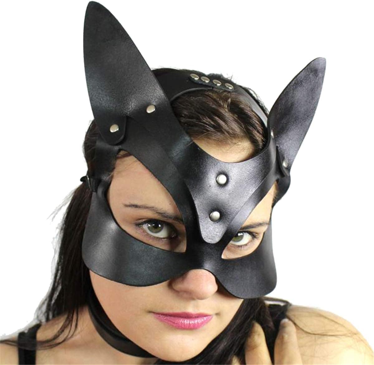 Mumbobyswim Women Leather Masks Bunny Mask Leather Cat Rabbit Mask Masquerade Party Mask Half Face Mask for Cosplay Halloween Easter Costume Props Accessory (EM-001)