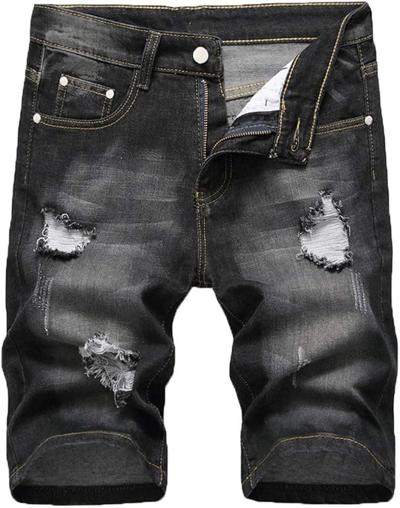 Tebreux Men's Ripped Short Jeans Distressed Classic Fit Denim Shorts Vintage Summer Pants