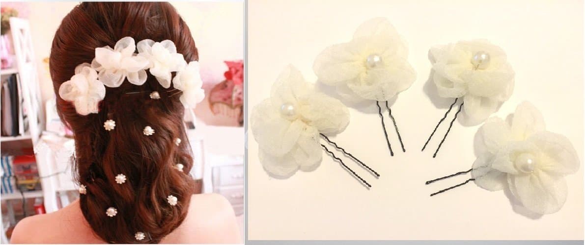 4 Pcs Pearl Beads Bridal Flower Hair Pins