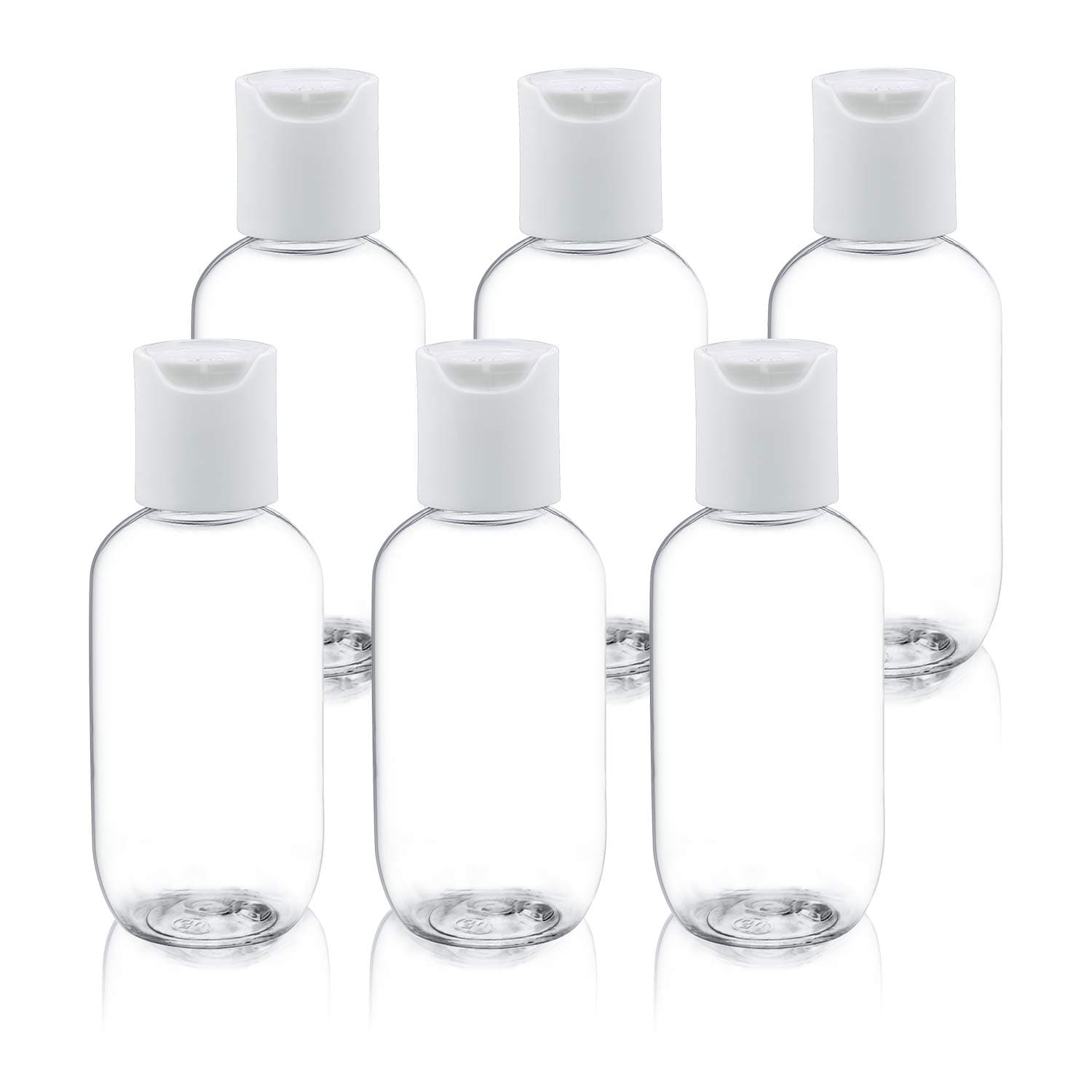 TrendBox 60ml / 2oz Empty Plastic Refillable Essentials Bottles with Disc Top Flip Cap - 6 Pack