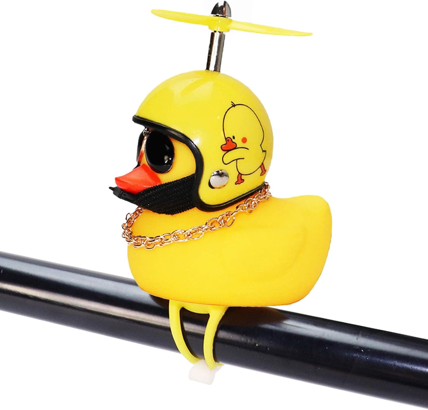 wonuu Rubber Duck Toy Car Ornaments Yellow Duck Car Dashboard Decorations Squeeze Duck Bicycle Horns with Propeller Helmet