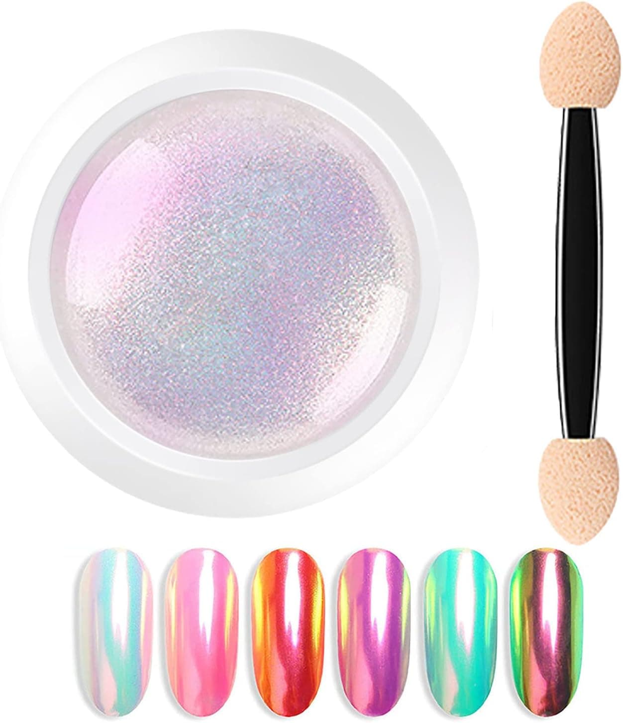 Chrome Nail Powder Mermaid Chrome Nail Powder,Neon Iridescent Pearl Mermaid Chrome Nail Powder, Magic Holographic Dust,DIY Glitter Rainbow Nail Pigment Manicure Pigment(1 Pack)
