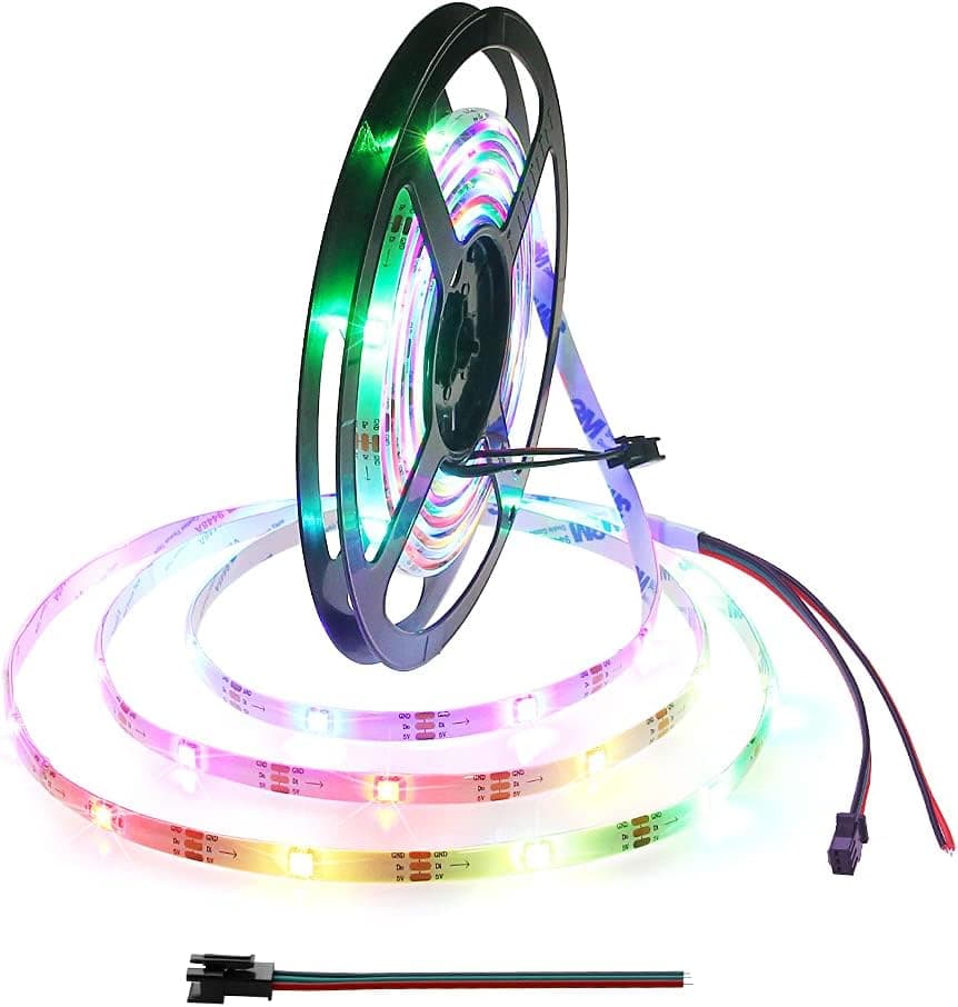 ALITOVE 16.4ft WS2812B RGB Addressable LED Strip 5m 90 LEDs Programmable Dream Color Digital LED Pixel Ribbon Light Waterproof IP65 DC 5V White PCB, Eco Version, No Power Supply Controller