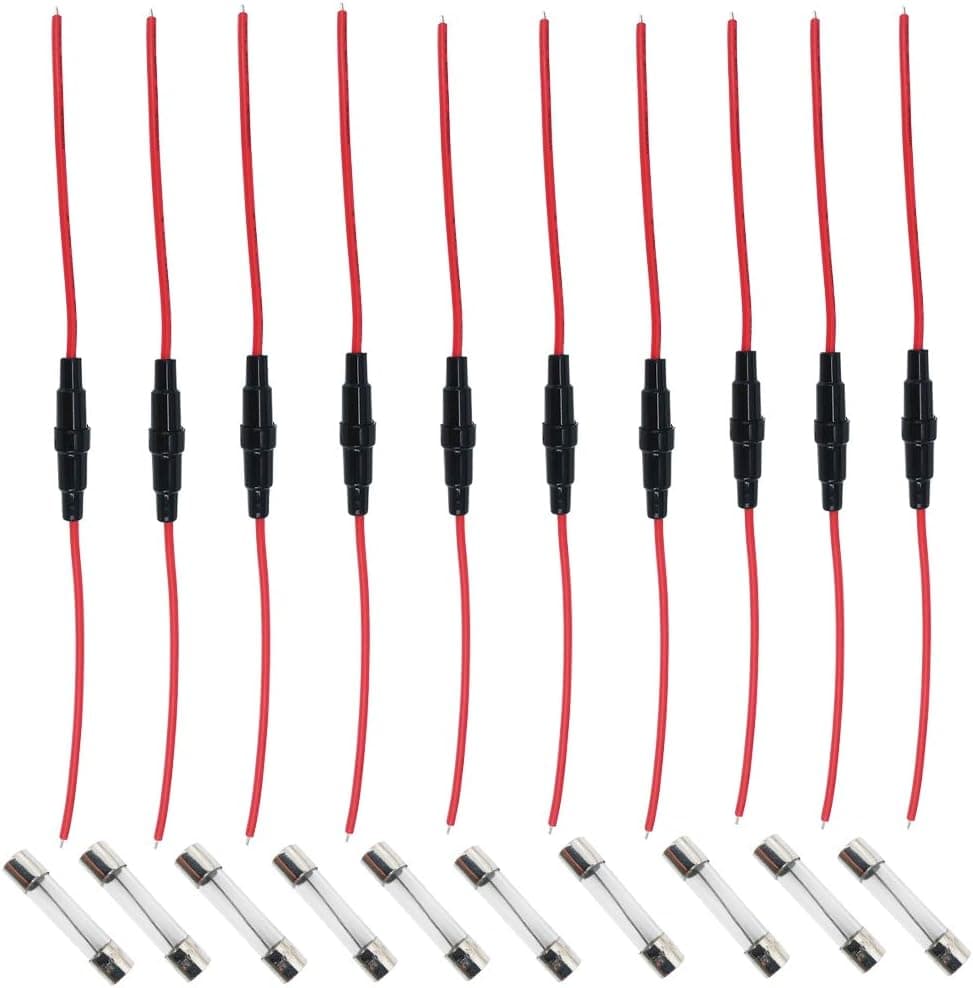 10 Pack 6x30mm Inline Glass Fuse Holder Marine Class, Inline Fuse Holder -18AWG Copper Wire + Fast Blowing Glass Fuse (15Amp)
