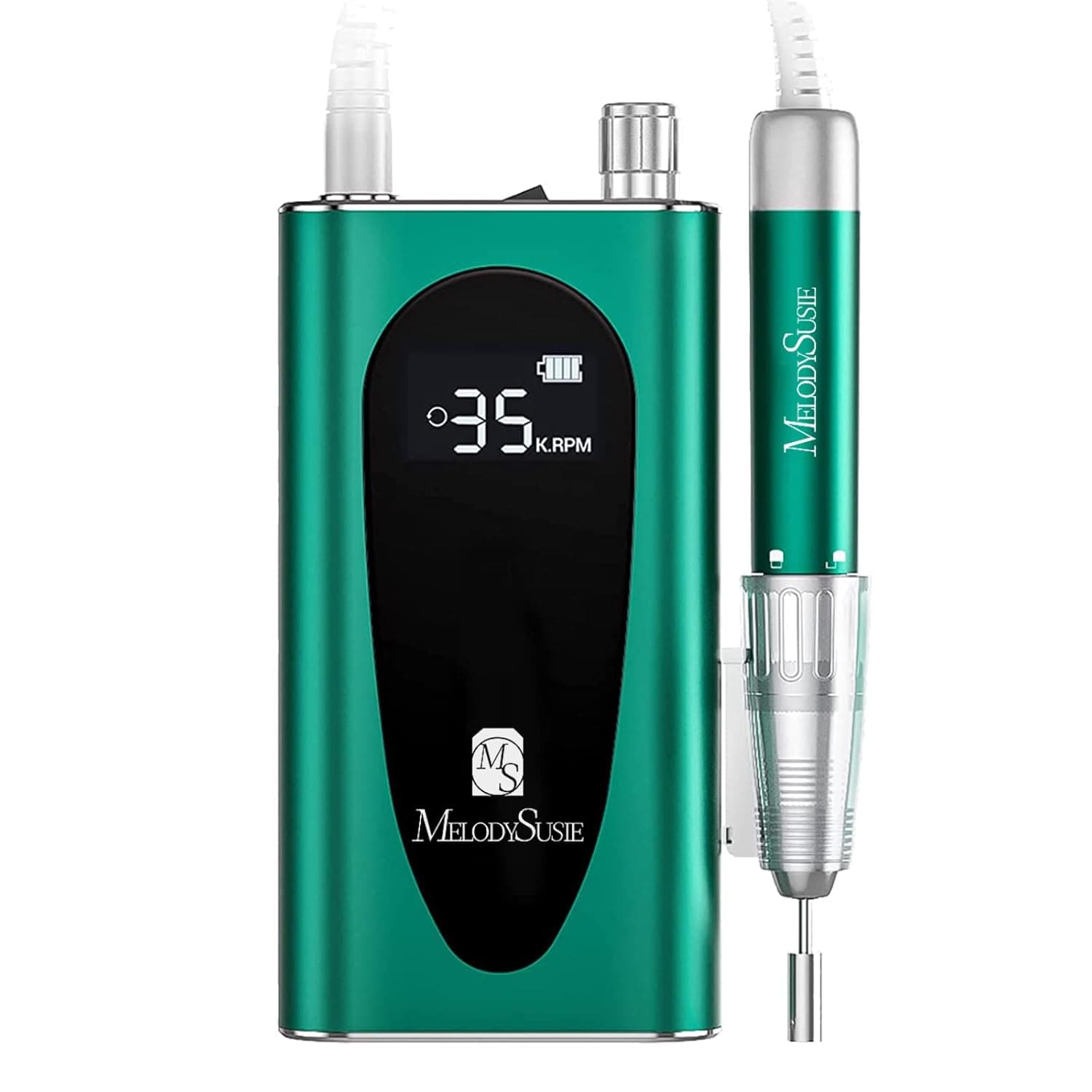 MelodySusie 35000RPM Nail Drill Professional, Rechargeable Cordless Nail Drill Machine Portable Efile for Acrylic Gel Nails Remove, 8Pcs Nail Drill Bits, Low Noise Low Heat, Sparkle Plus, Green