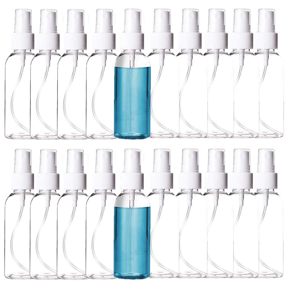Spray Bottles Plastic Small Empty - 20Pack 3.4oz Refillable Reusable Clear Travel Size with Atomizer Pumps for Cleaning Essential Oils Perfumes
