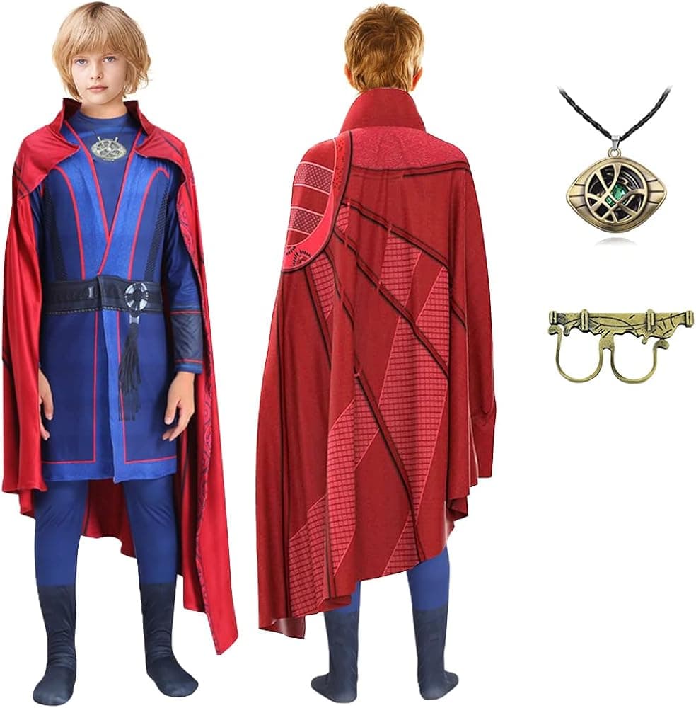 FUNTEKS Kids Costume Cosplay Jumpsuit Cloak with Necklace Ring Outfit 2022 Halloween Costume for Boys