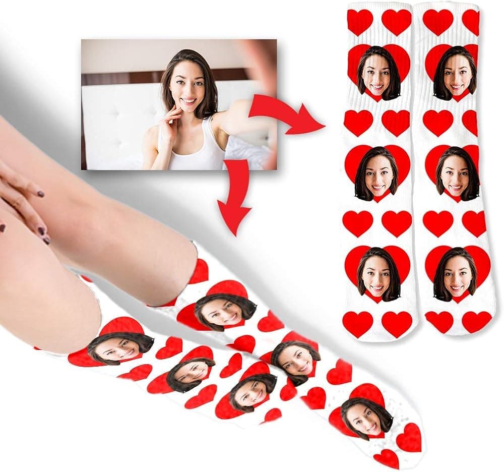 IT'S A SKIN Valentine's Gift for Him Face Socks with Photo of your Cat, Dog, Pet. Great Gift for Women, Men, BFF, Mom, Boyfriend, Crew Socks