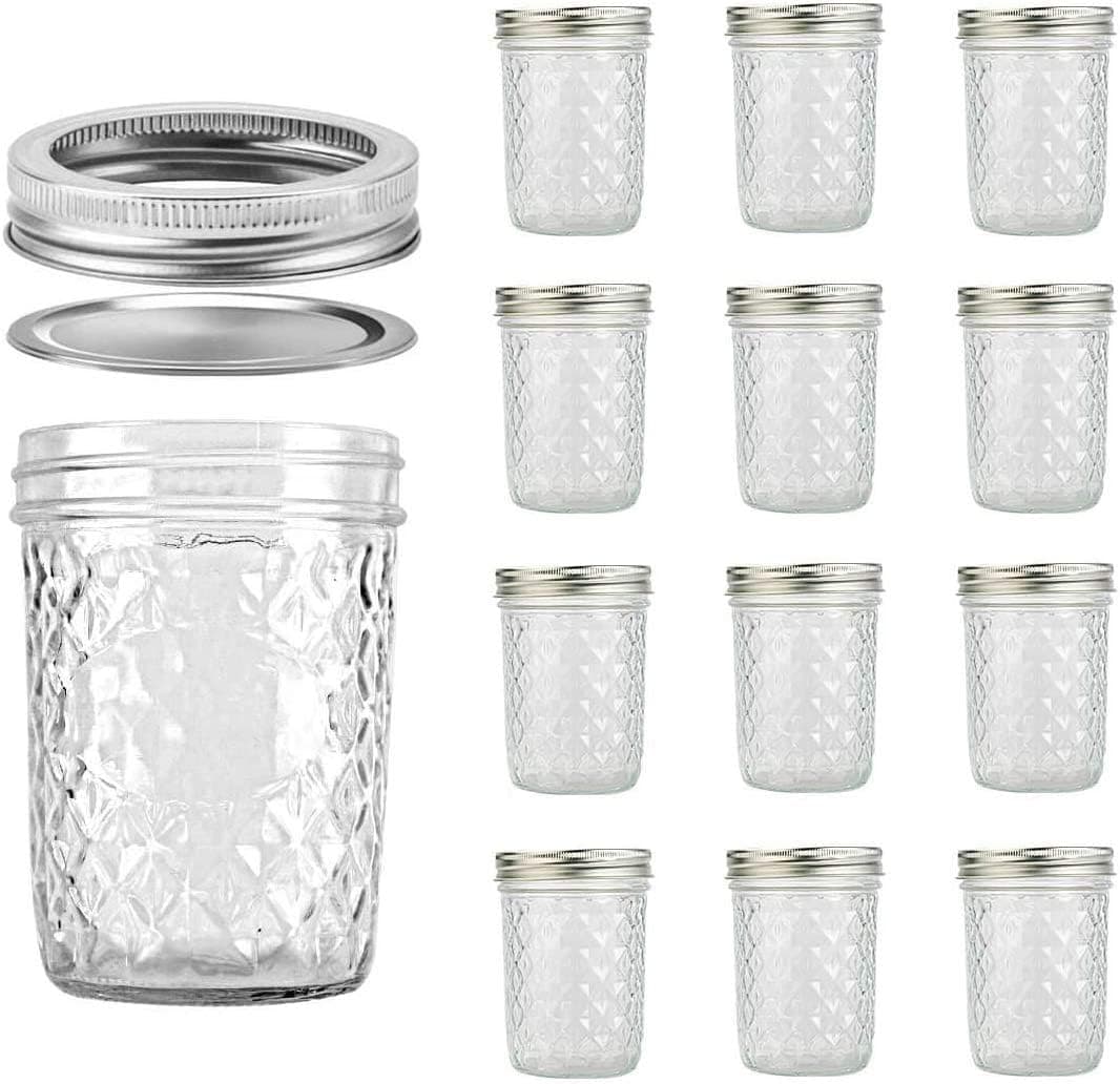 SXUDA 16 oz Mason Jars with Silver Lids and Bands Regular Mouth Canning Jars for Jam, Honey, Jelly, Wedding Favors, Shower Favors, Baby Foods, DIY Magnetic Spice Jars, 12 PACK