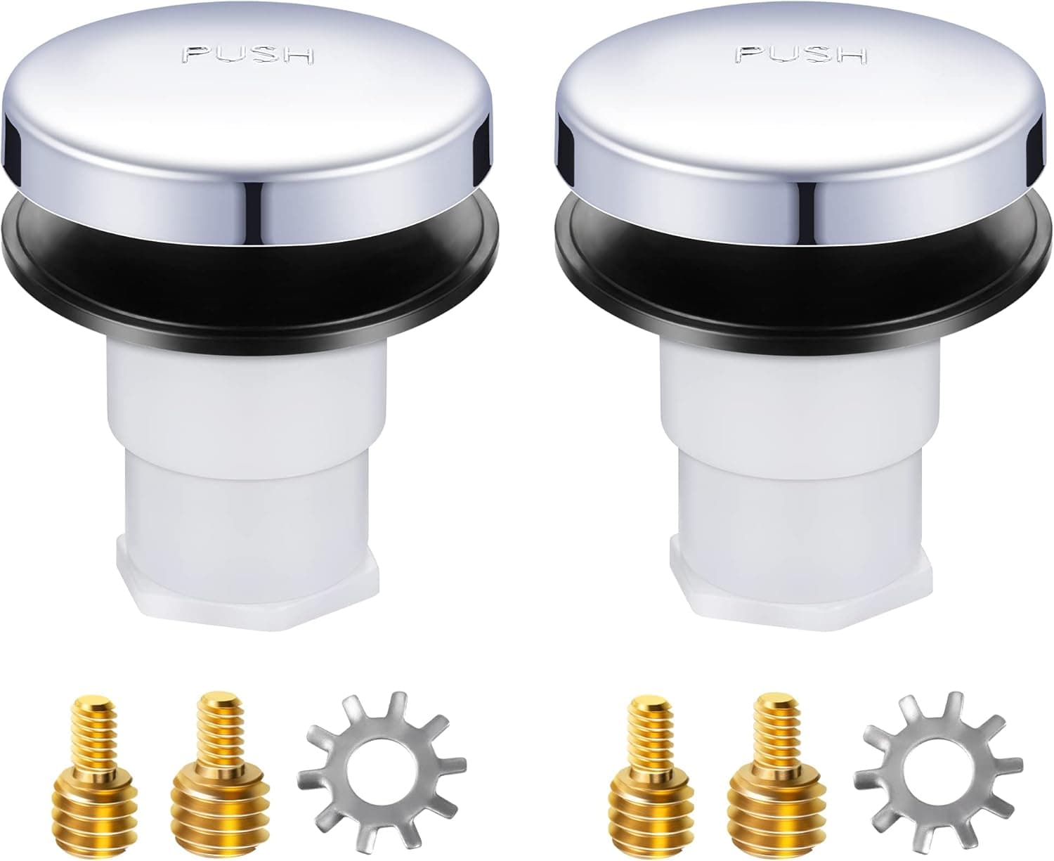2 Pack Bathtub Pop-up Drain Stopper, Bathtub Drain Plug with 3/8'', 5/16'' Thread Studs and Star Shape Lock Washer, Tip Toe Shower Drain Stopper Universal (Chrome)