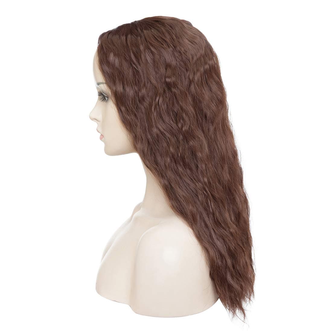 Long Corn Wave Wrap Around Ponytail Extension Kinky Wavy Curly Pony Tails Hair Extensions Magic Paste with Hair Pocket Synthetic Yaki Ponytail For Girl Lady Women 20 Inch 90g Dark Brown