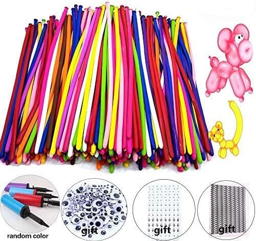 ddarbes Magic Balloons Kits, 300Pack Animal Ballooons Latex Modeling Twisting Balloons Long Balloons for Animal Shape Party, Clowns, Wedding Decoration(with Pump& Eye Sticker&Wiggle Eyes)
