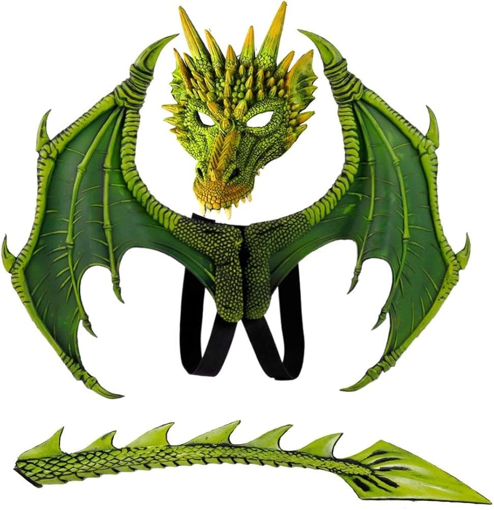 Novobey Fantasy Halloween Dinosaurio Dragon Costume Set Horrible Dragon Mask Wings Tail Masquerade Party Props