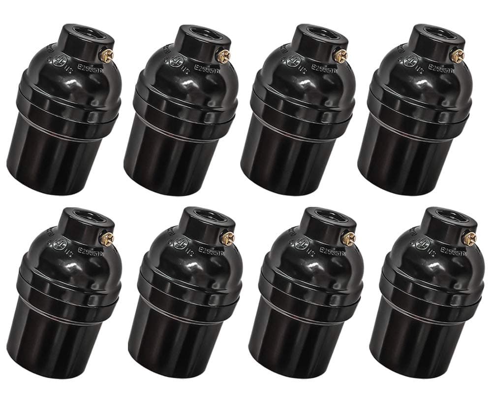 E26 E27 Light Socket, 8 Pack Edison Retro Pendant Lamp Holder, Standard Screw-in Lamp Socket, E26 E27 Medium Screw Light Holder, Heat Resistant Up to 200℃, UL Listed