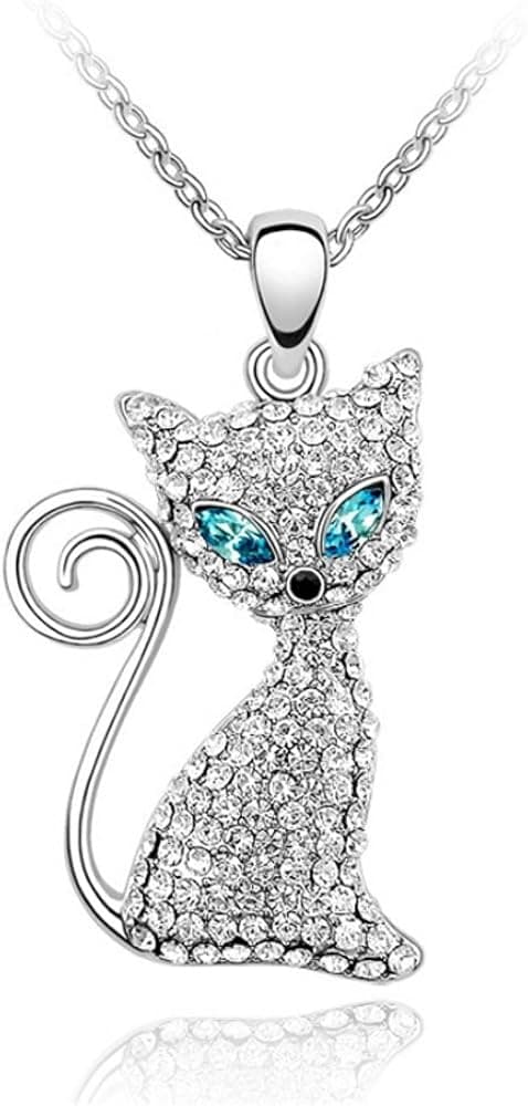 Blue Pearls - Cat Pendant Made with a White Crystal from Swarovski - CRY A215 G CRY A215 G