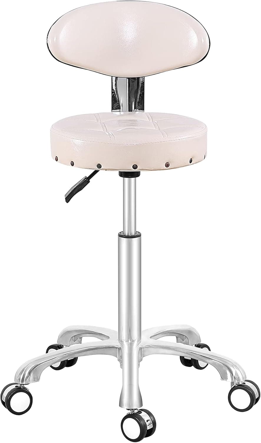 YXLLUX Adjustable Rolling Stool Swivel Hydraulic Chair for Salon Beauty Massage Spa Home Kitchen Office with Wheels(with Backrest, Beige)