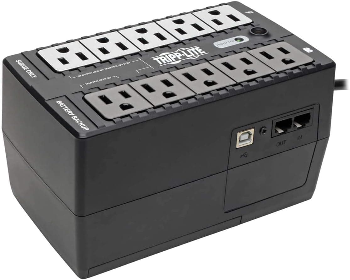 Tripp Lite 550VA UPS Battery Backup, 300W Eco Green, USB, RJ11, 8 Outlets (ECO550UPS), Black