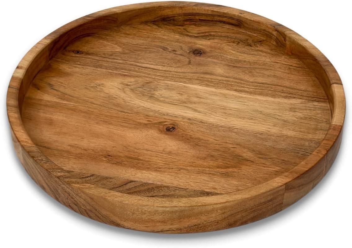 BlackRidge Home Lazy Susan Organizer, 14 inch Rustic Farmhouse Acacia Wood Lazy Susan Turntable, Wooden Lazy Susan Turntable for Table, Kitchen Countertop, Dining, Decorative Lazy Susan for Counter