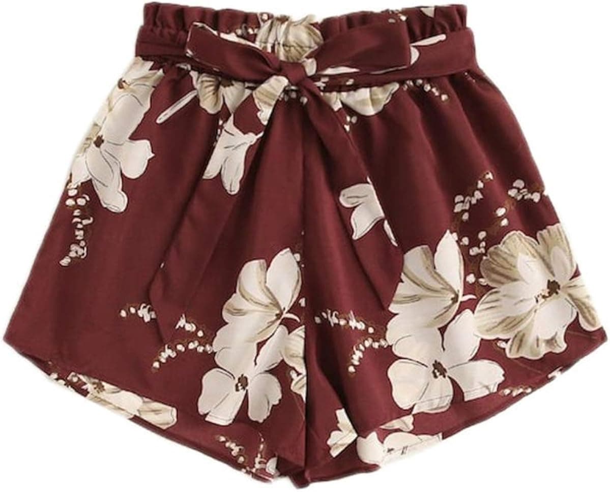 Floerns Women's Plus Size Shorts Summer Casual Floral Elastic Waist Shorts Red Floral 2XL