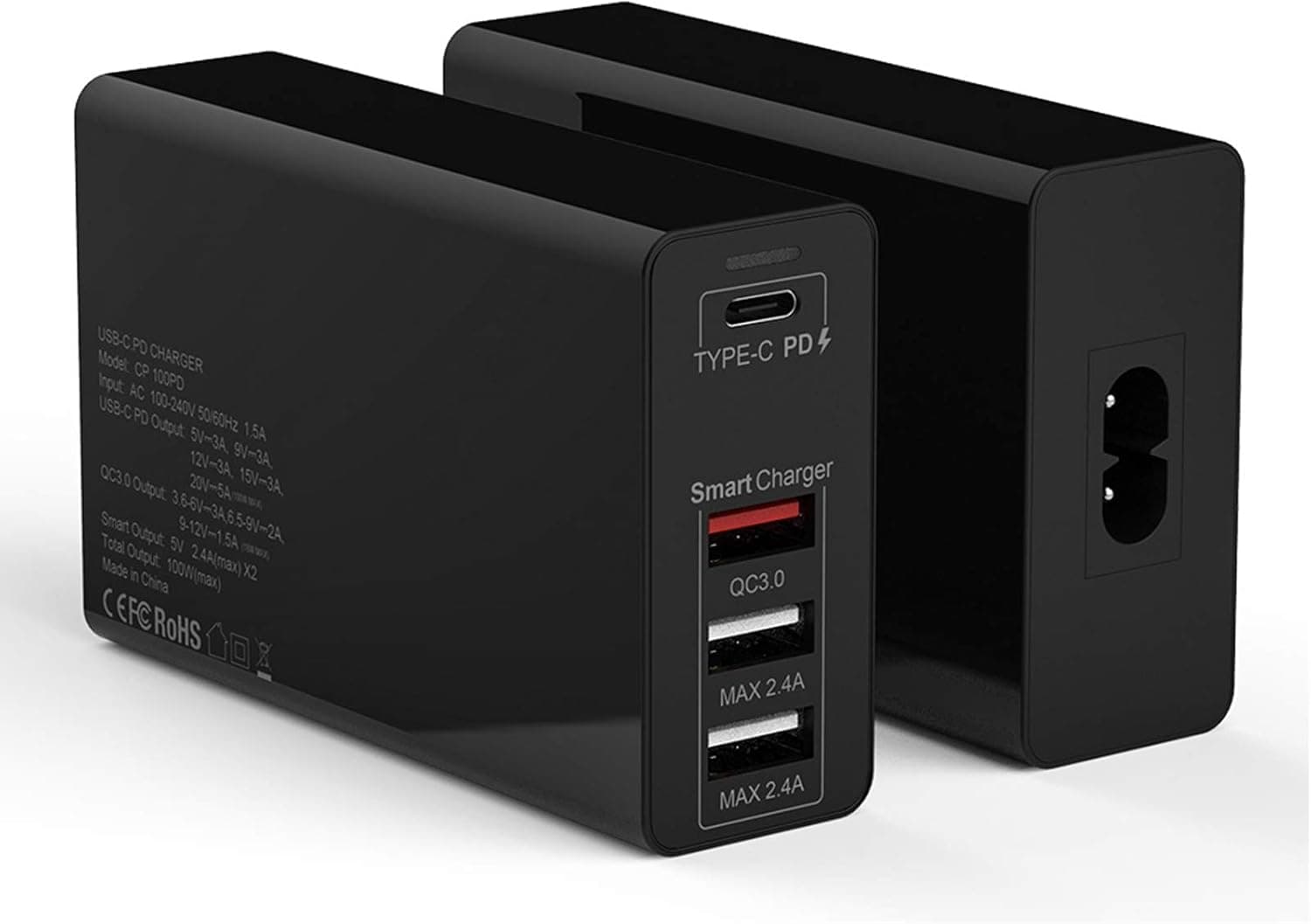 BROQLI 100W USB Type C 4 Port Wall Charger PD Adapter Power Delivery 3.0 for Mac Pro 16 Air, iPad Pro 2018 Mini, iPhone 11 12 13 Xs Max XR X 8 Plus, Galaxy 10 S10 S9, Pixel, Chromebook (Black)