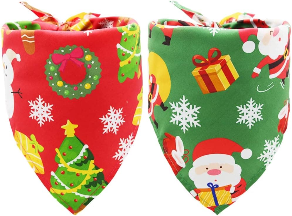 Covoroza 2 Pack Christmas Dog Bandanas Reversible Triangle Bibs Scarf Accessories X-mas for Dogs Pets Animals Red and Green