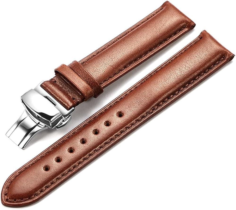 iStrap Genuine Leather Watch Band Padded Calfskin Strap Steel Butterfly Deployant Clasp With Push Buttons Super Soft-18mm 19mm 20mm 21mm 22mm(Multi-Colors to Choose)