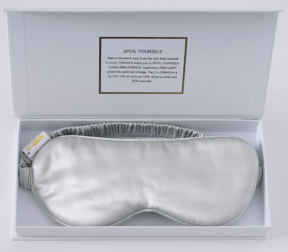 ZIMASILK 100% 22Momme Mulberry Silk Sleep Mask for Sleeping, Filled with Premium Mulberry Silk, Softest & Breathable Silk Eye Sleeping Mask (Light Grey)