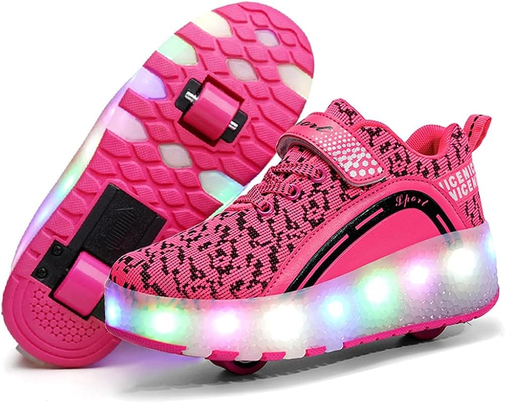 Nsasy Roller Shoes Girls Boys Wheel Shoes Kids Roller Skates Shoes LED Light Up Wheel Shoes for Kids for Children