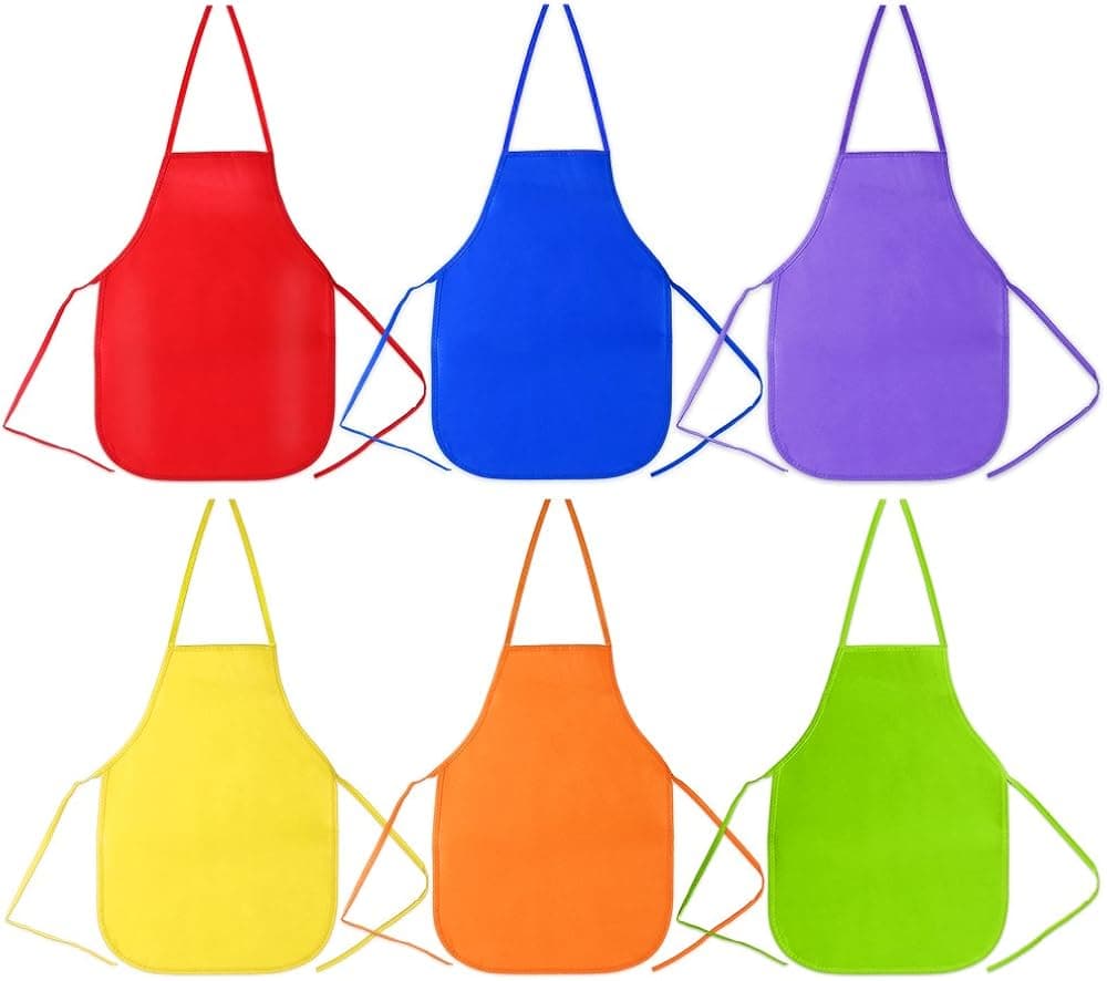 Pllieay 6 Pieces 6 Colors Kids Artist Apron 33 x 48cm Children's Artists Fabric Aprons for Kitchen, Classroom, Community Event, Crafts and Art Painting Activity