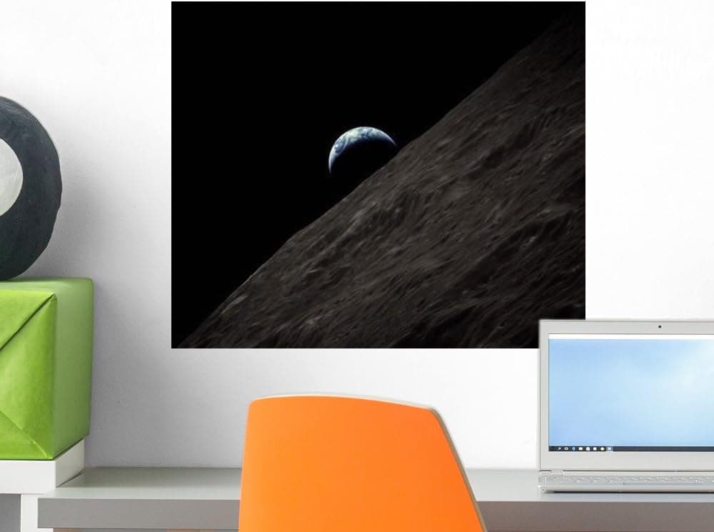 Wallmonkeys Earth Rising Above The Moon Wall Decal Peel and Stick Graphic WM223269 (18 in H x 18 in W)