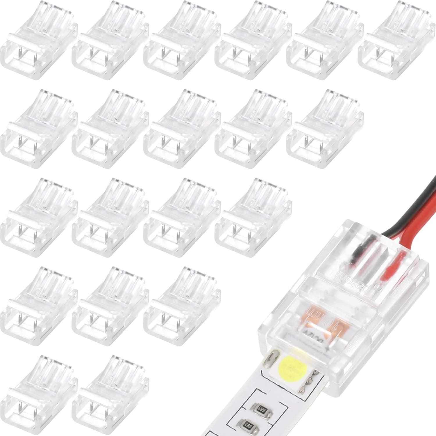RGB LED Light Strip Connectors 20 Waterproof LED Adapter Connectors Transparent Solderless LED Light Strip Connectors for Strip Light Unwired Gapless Track Lighting Connector 5V 12V 24V (2 Pin, 8 mm)