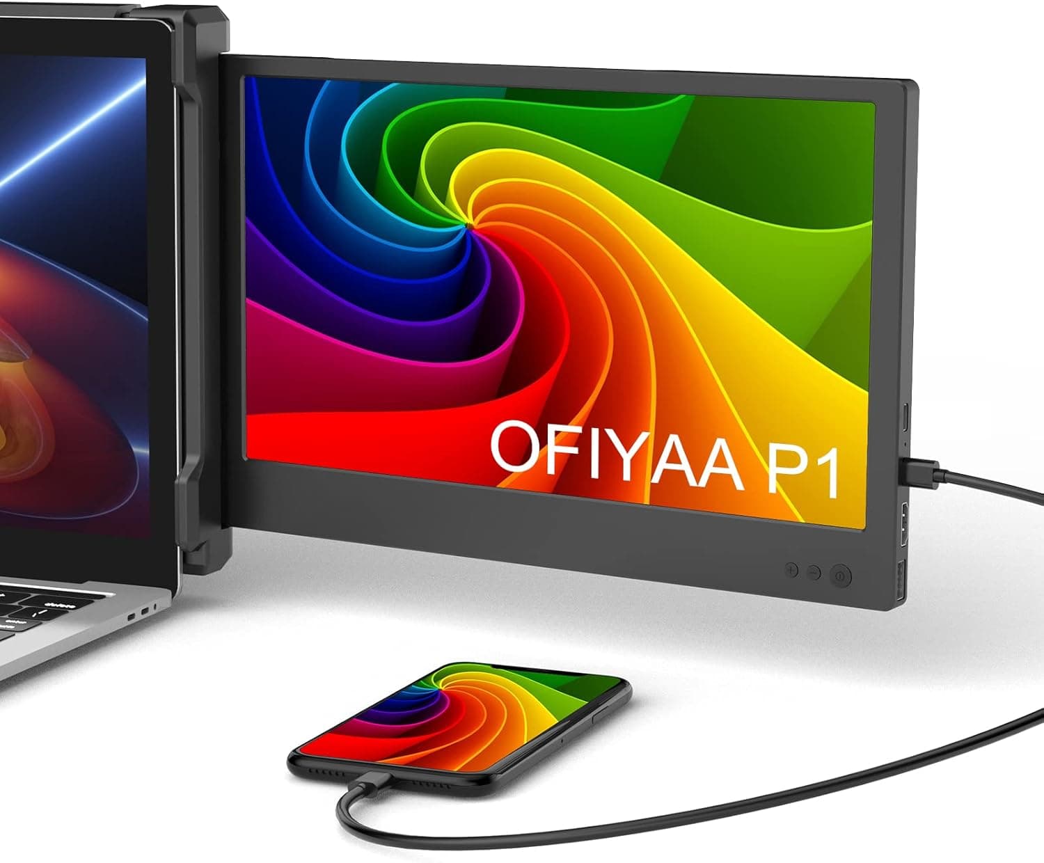 BQAA 12'' Portable Monitor for Laptop Screen Extender, FHD IPS Laptop Screen Extender with HDMI/Type-C/USB-A Plug and Play Laptop Monitor, Compatible with Windows, Mac, Linux, Switch, Android P1