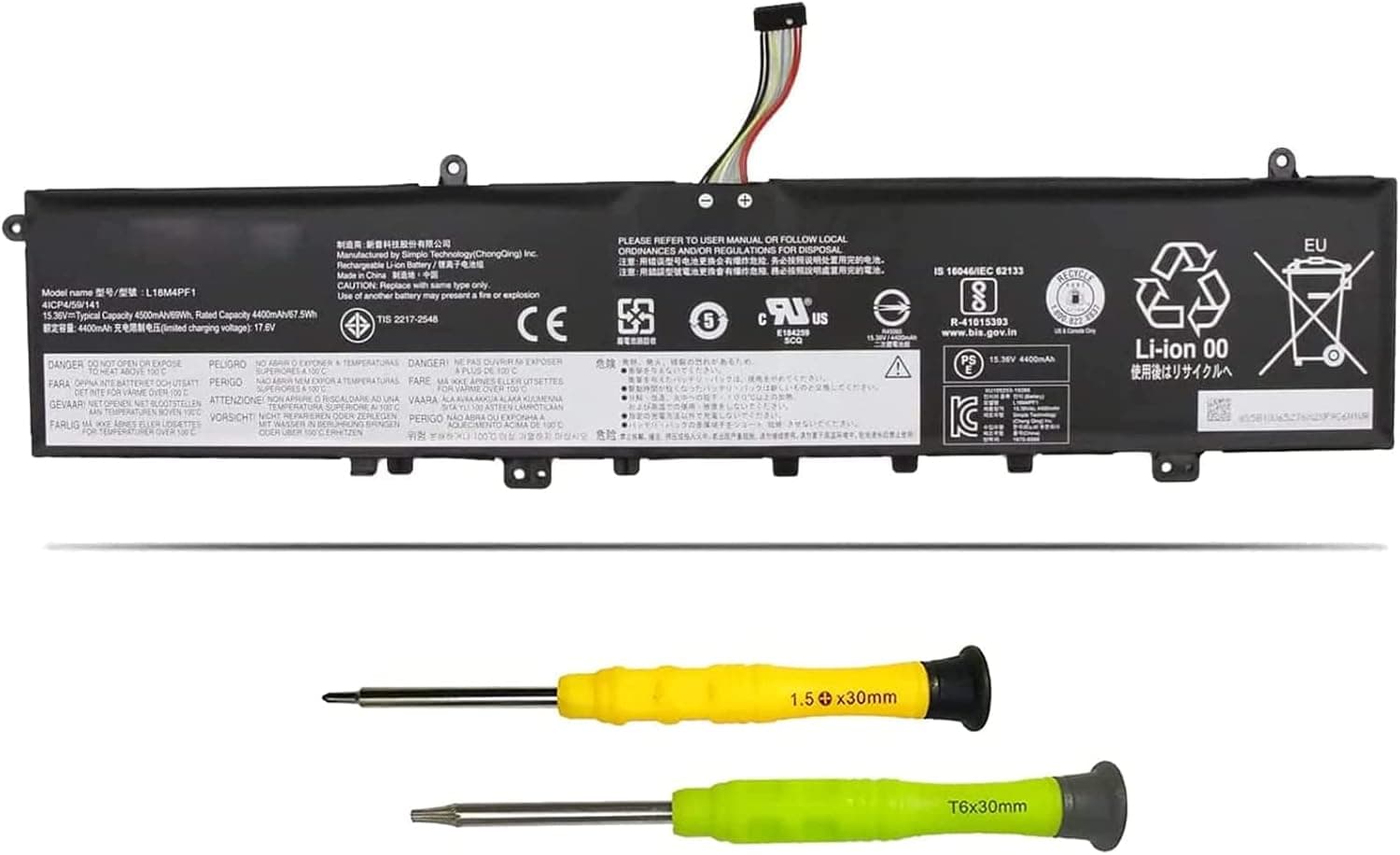 L18M4PF1 69Wh Battery Replacement for Lenovo Yoga 9-15IMH5 82DE ideapad Yoga C940-15IRH 81TE Series L18D4PF1 5B10U65276 5B10W67244 5B10U65277 SB10W67267 4500mAh 15.36V 4-Cells