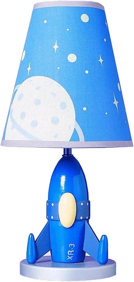 Cal Lighting BO-5644 Kids Novelty Lamp with Outer Space Blue Fabric Shades, Rocket Ship in Blue Finish