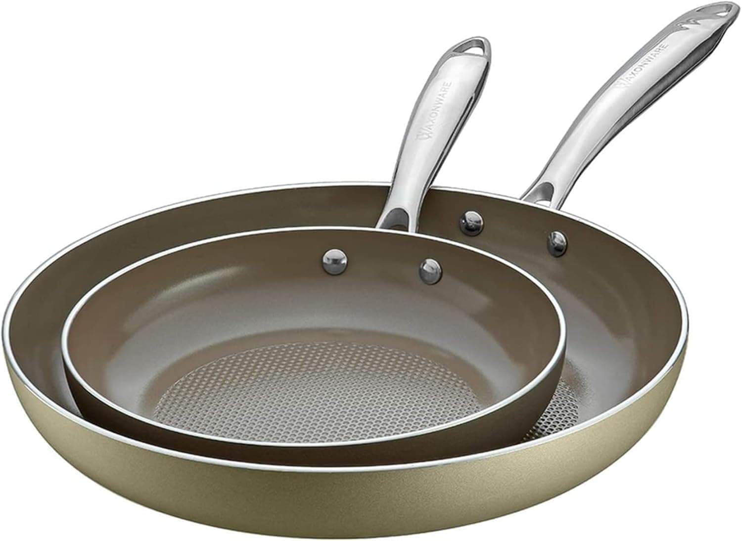 WaxonWare Hive Nonstick Healthy Ceramic, Frying Pan/Skillet Set - 8.5 in and 12 in - Induction Compatible - Oven Safe