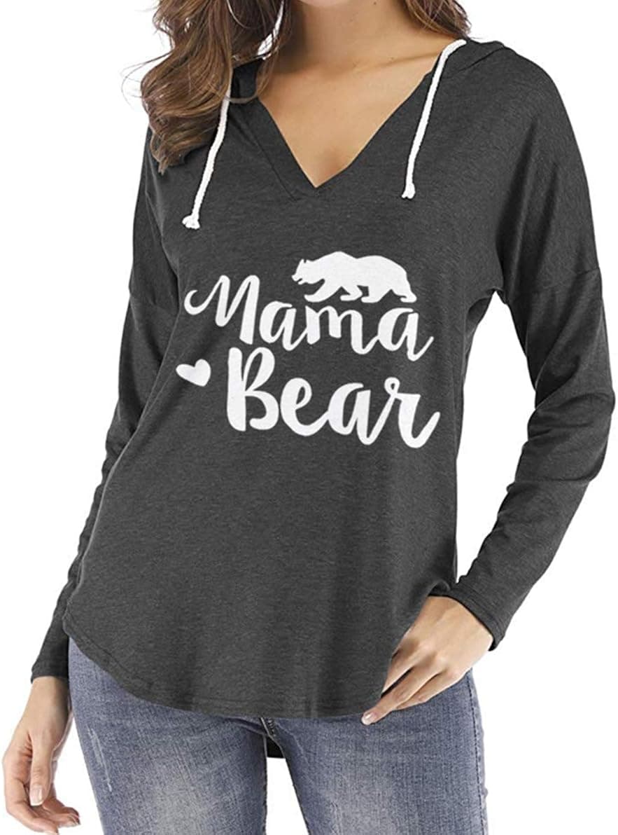 Nekosi Women's Loose Long Sleeve Hoodie Sweater Pullover V-Neck Cute Dark Gray M