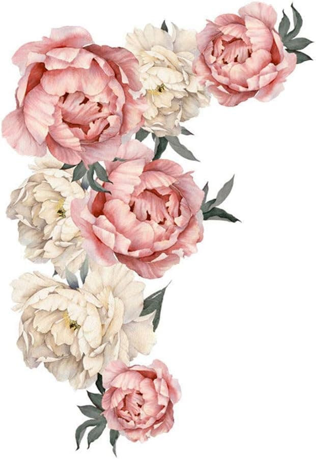 Flowers Wall Sticker Peony Rose, Outivity Waterproof PVC Wall Decals Flowers for Sofa Background Living Room Bedroom Kitchen Nursery Room Decorations (Pink, S)