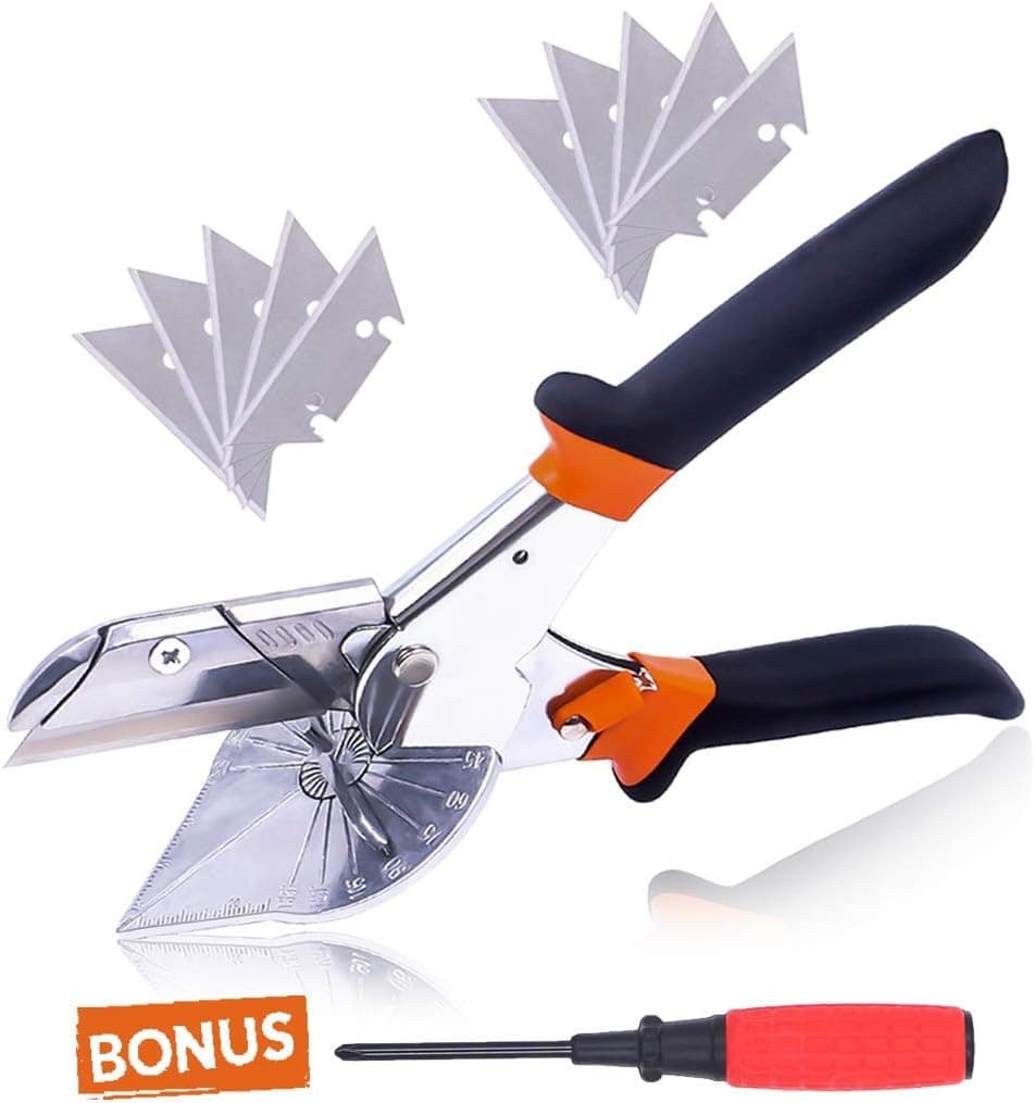Tanzfrosch Multi Angle Miter Shear Cutter for Angular Cutting of Moulding and Trim from 45 to 135 Degree Hand Tools for Cutting Soft Wood Plastic PVC with 10 Replacement Blades (12 Pack)