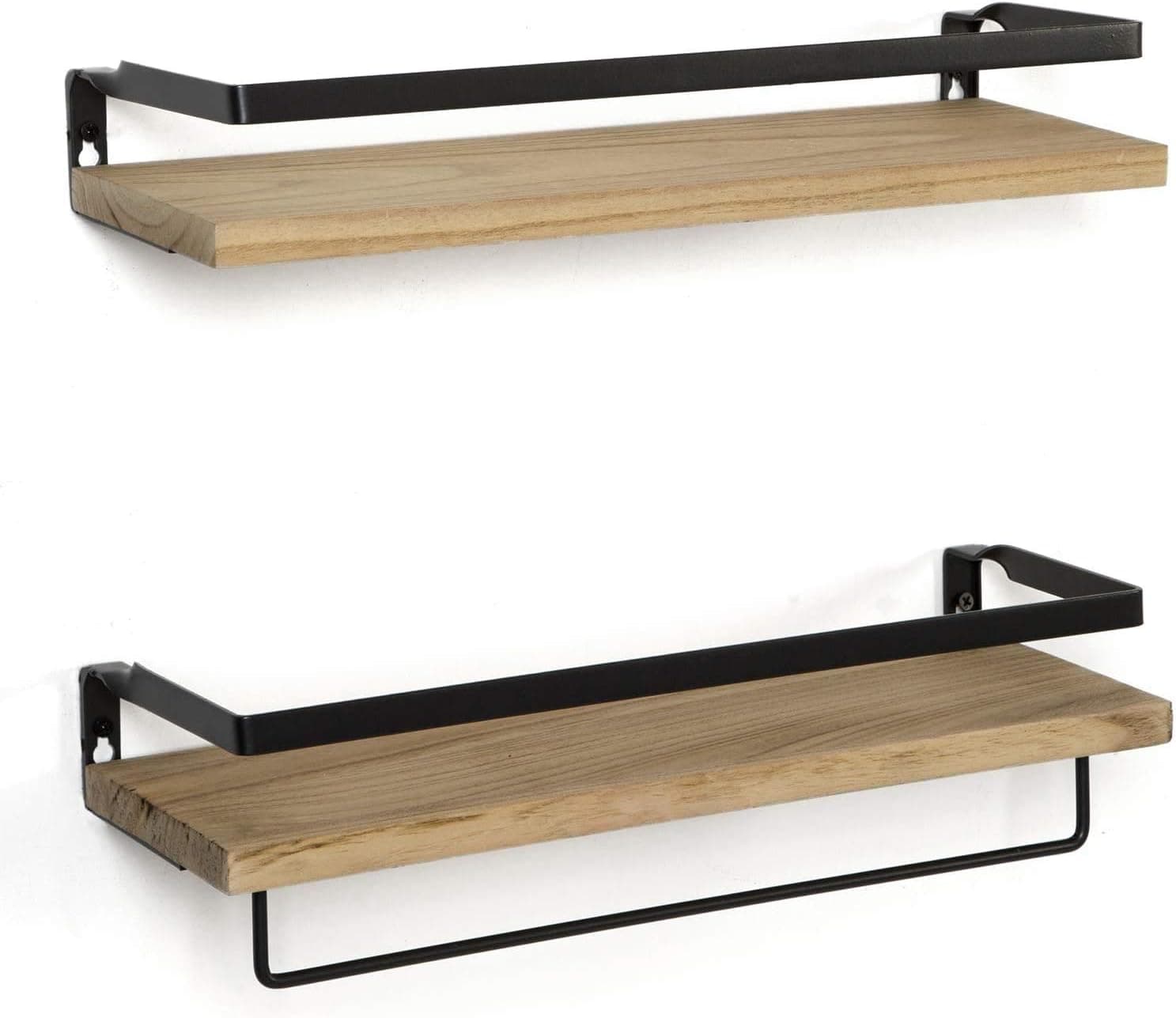 T-SIGN Floating Shelves Wall Mounted, Rustic Bathroom Wall Shelves with Two Towel Holder of Two Ways for Bathroom, Bedroom, Living Room, Kitchen, Office Storage and Display, Set of 2, Brown