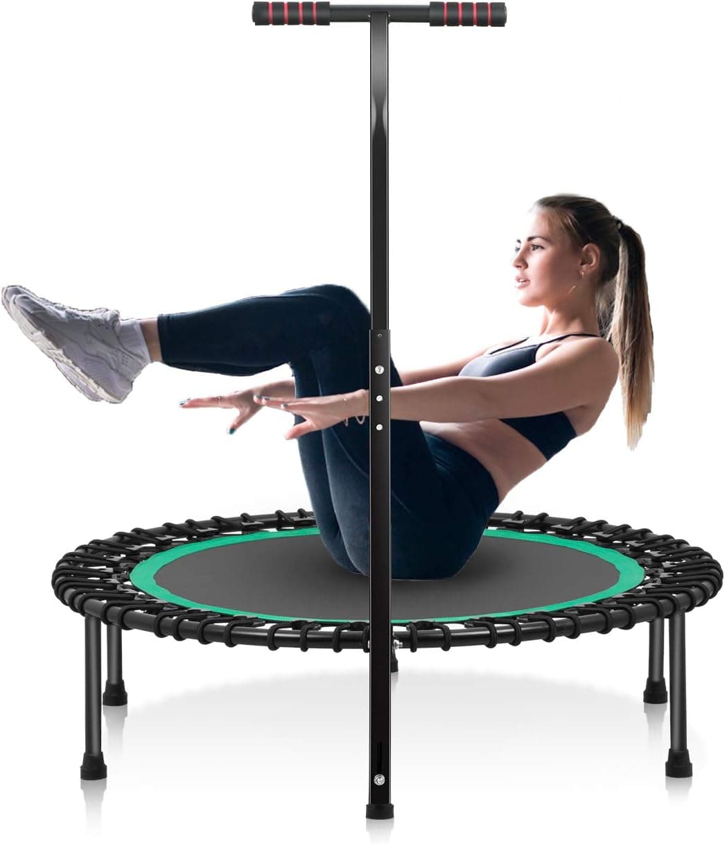 Akiiva Mini Trampoline Indoor Trampoline 40" 440 lbs Silent Bungee Rebounder for Indoor Workout Exercise Training - Exercise Trampoline Fitness Trampoline for Adult with Adjustable Handle