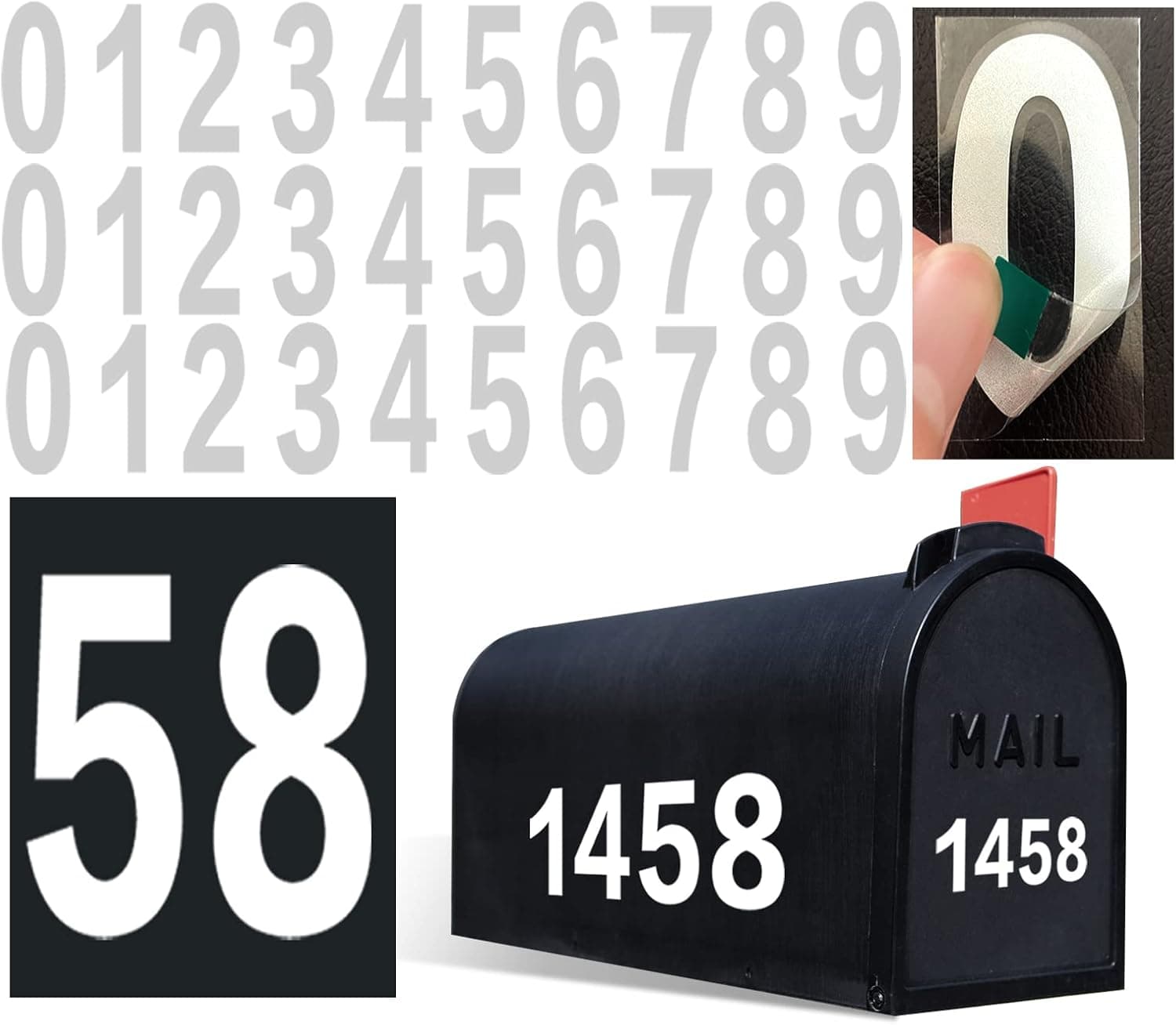Reflective Mailbox Numbers Stickers for Outside, 3 Sets House Address Numbers with Sticky Tabs for Easy Backing Peeling, Pre-cut and Strong Self Adhesive Vinyl Numbers for Address Sign (3 inch)