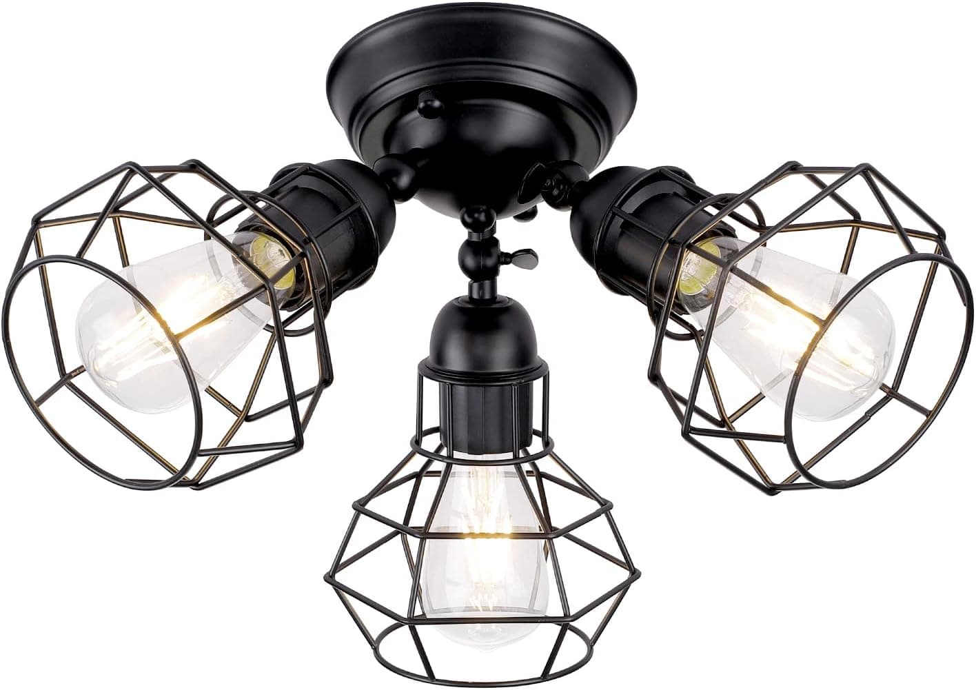 Yuhong Industrial Black Metal Cage Ceiling 3-Light Adjustable Vintage Ceiling Light Fixtures