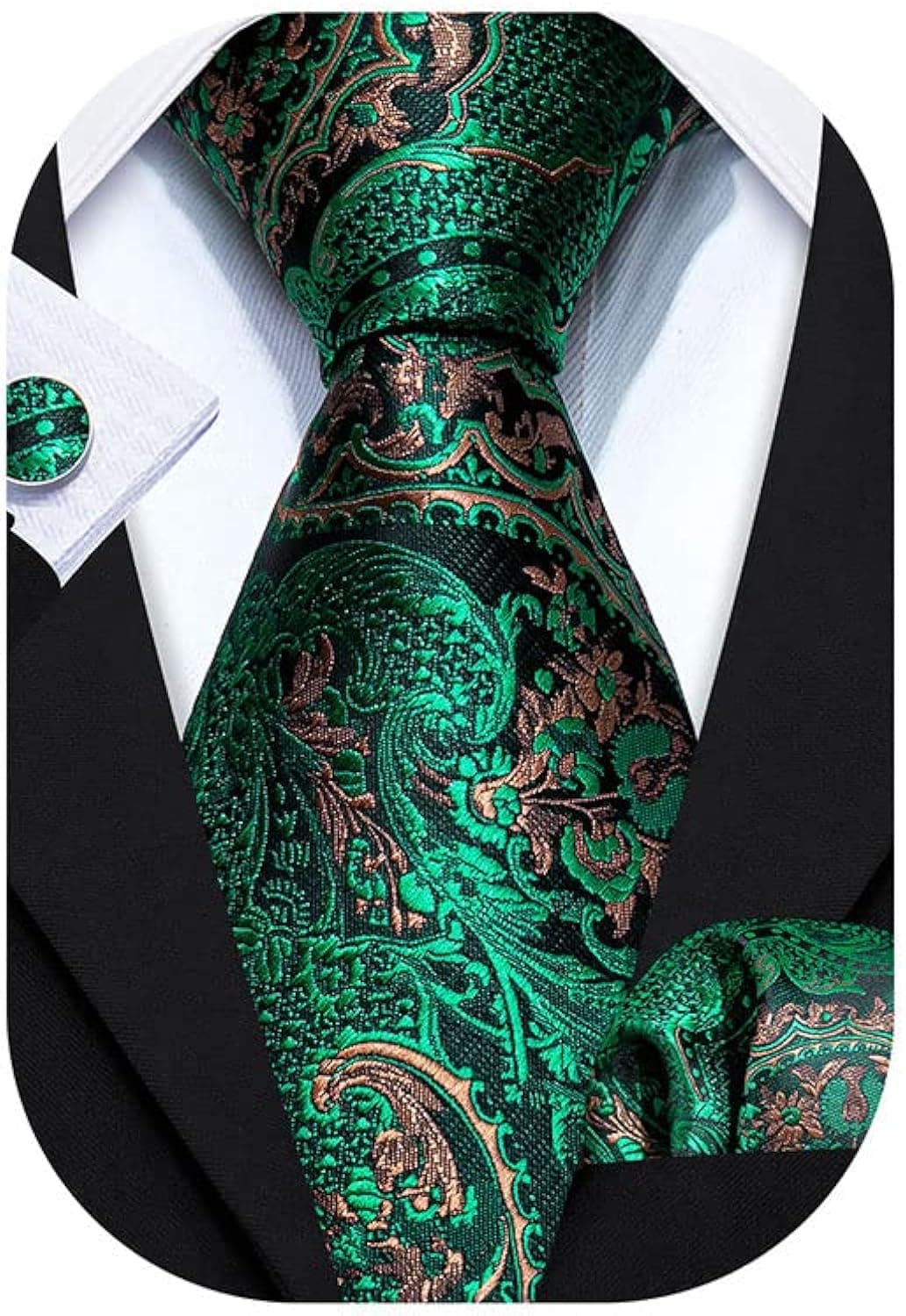Barry.Wang Men Silk Ties Set Paisley Necktie Pocket Square Cufflinks for Wedding Business
