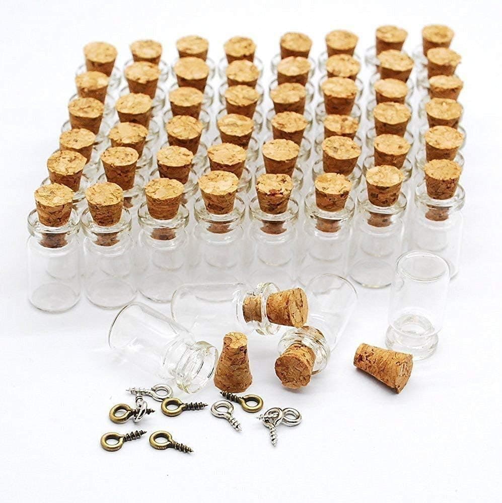 Healthcom 100 Pcs 0.5ML Cork Bottles Vials Clear Glass Bottles Mini Tiny Jars Bottles With Corks Miniature Glass Bottle With Cork Gift DIY Decoration Empty Sample Jars for Arts Crafts Party Favor,100 Botlles+100 Screws