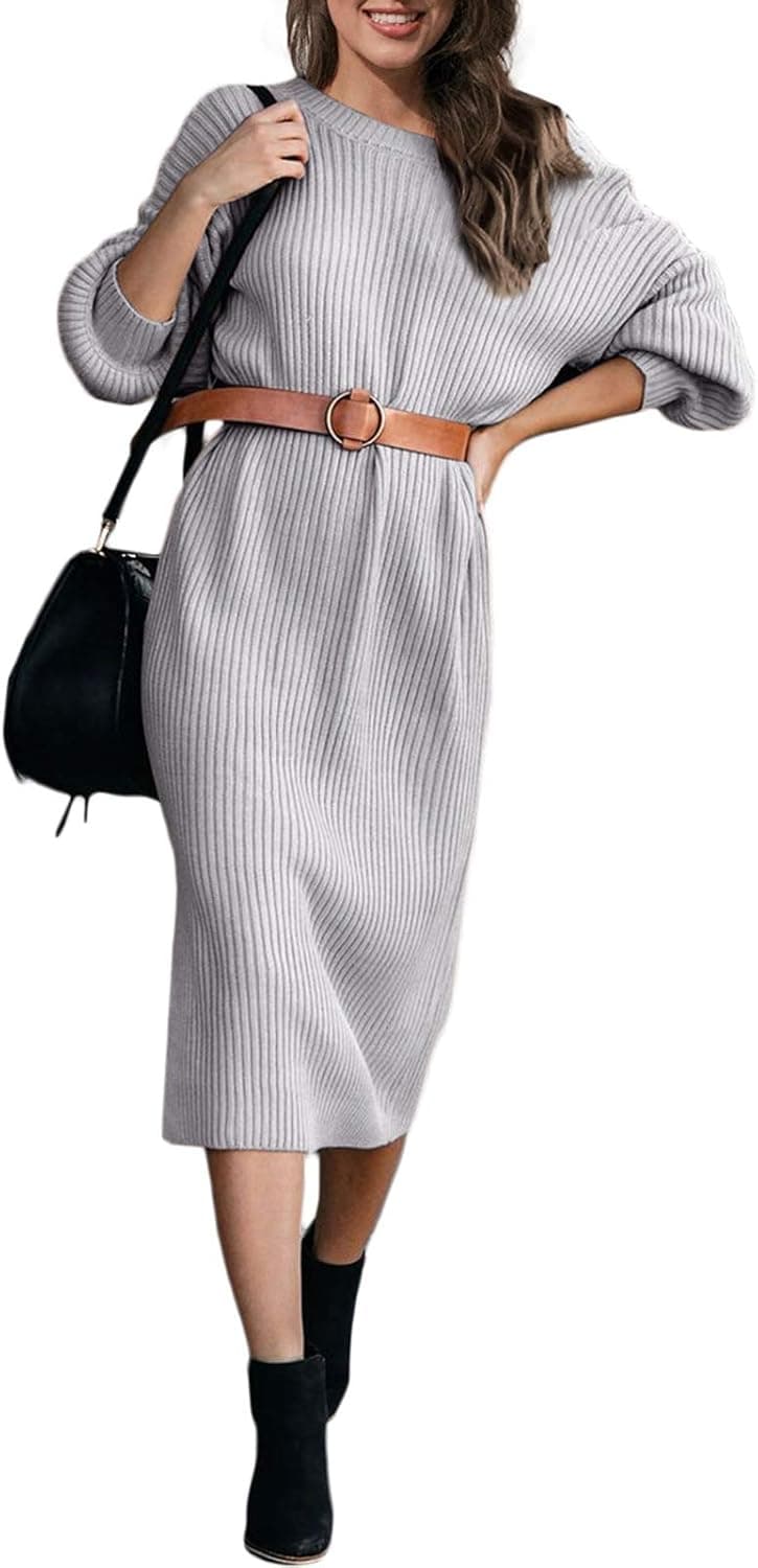 Alaster Women's Sweater Midi Ribbed Knit Casual Dress Balloon Long Sleeve Winter Fall Dress