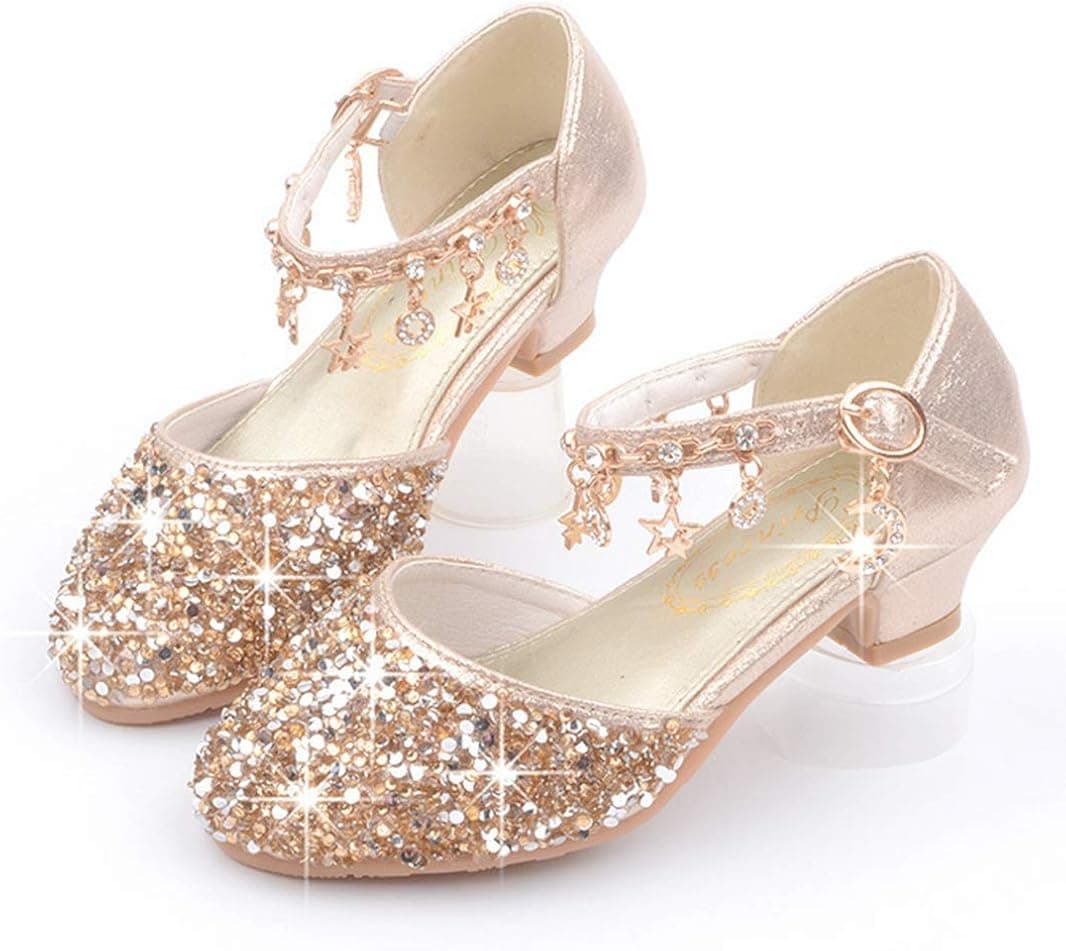 LFHT Little Kids Girls Dress Pumps Glitter Sequins Princess Low Heels Mary Jane Party Dance Shoes Rhinestone Sandals