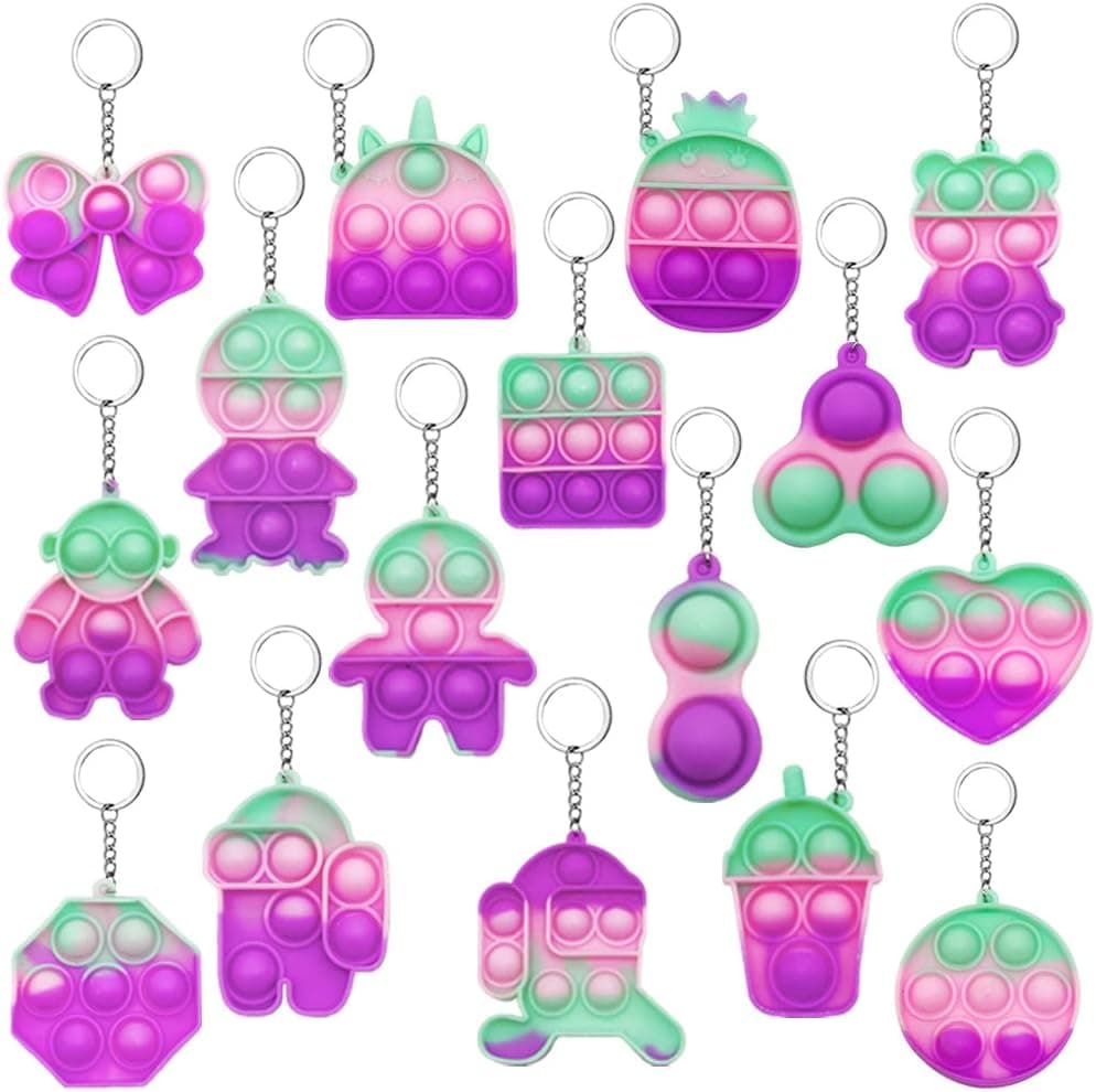 16Pack Fidget Keychain, Mini Pop Keychain Rainbow Fidget Toys Pack, Office Desk Toy Squeeze Stress Relief Sensory Toys Anti-Anxiety Toys for Kids and Adults