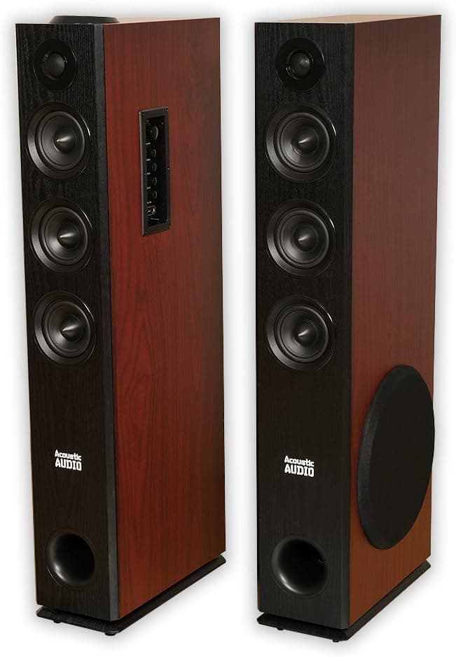 Acoustic Audio by Goldwood Surround Floorstanding Bluetooth Speaker, Set of 2, Black/Cherry/Black (TSi550)