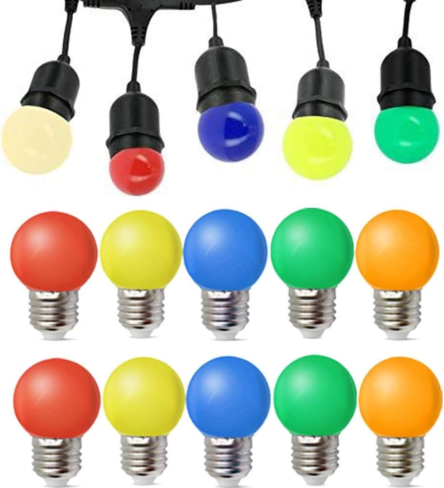MZyoyo 10Pack Colored Bulbs LED 1W E27 G45 Lighting Bulbs, for Halloween Bedroom Holiday Decoration, Mixed Colours Red Green Blue Orange Yellow