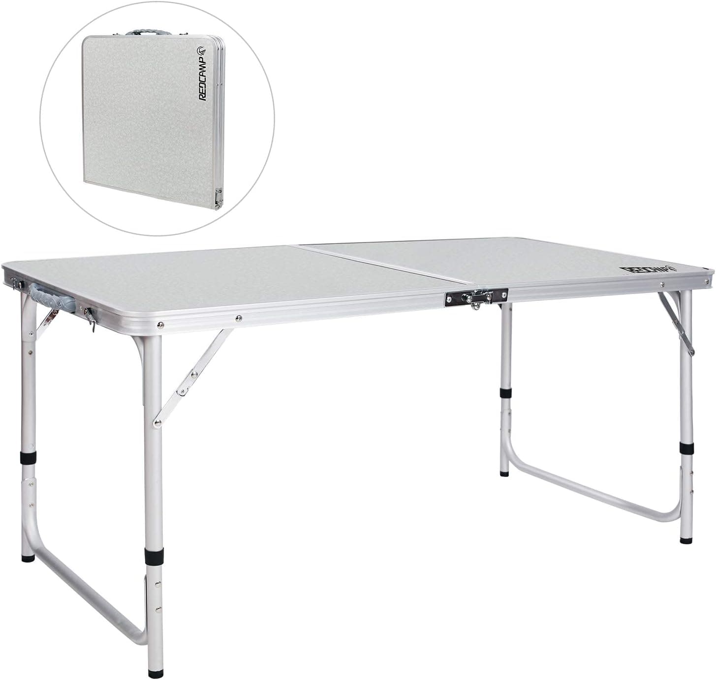 REDCAMP Folding Camping Table, 4ft Portable Outdoor Folding Table Aluminum Camp Table Adjustable Height Lightweight for Picnic Cooking Beach